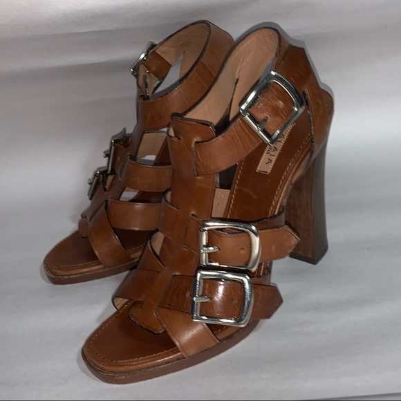 ALAÏA size 35 strappy block heel high heel buckle sandals - Picture 9 of 10